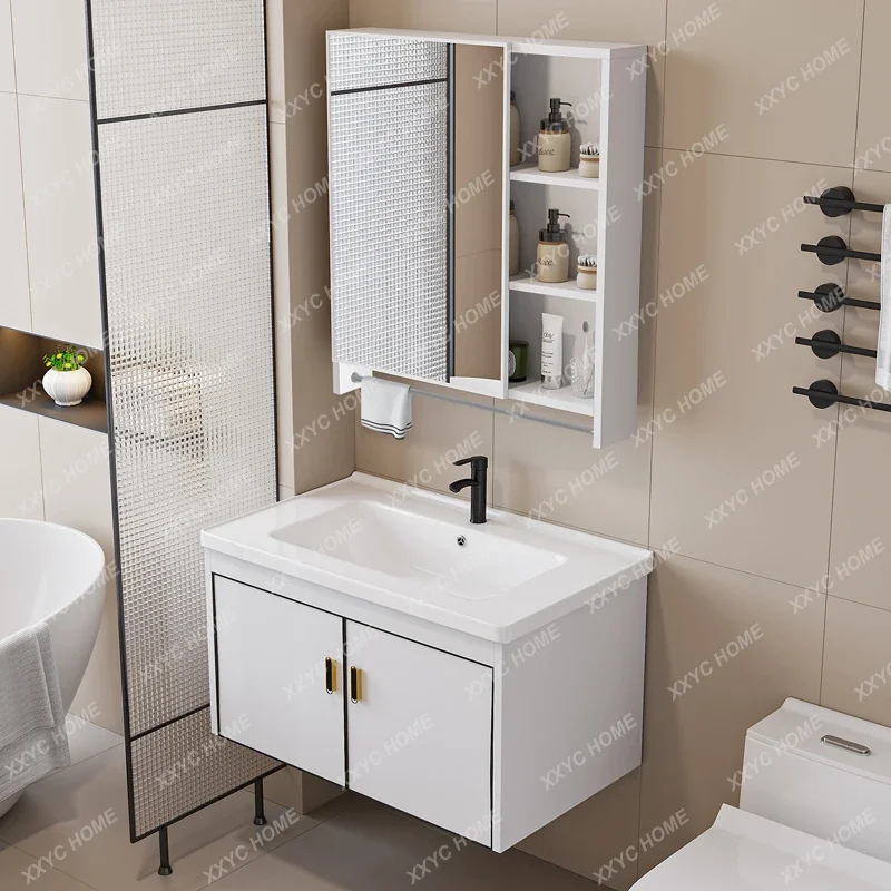 Alumimum Bathroom Cabinet Combination Ceramic Integrated Bathroom Damp Proof Board Wash Inter-Platform Basin