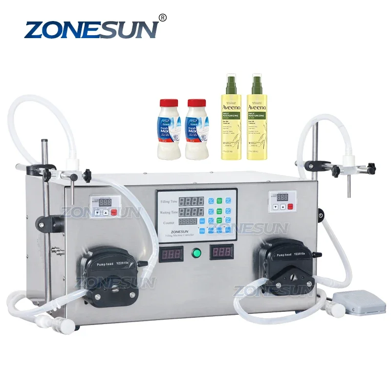 ZONESUN ZS-YTPP2 Double Heads Perfume Water Juice Essential Oil Electric Digital Control Peristaltic Pump Liquid Filling Machine