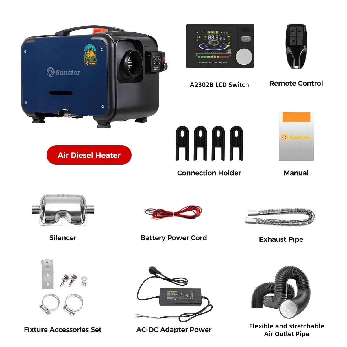 8KW 12V/24V/110-240V Ultra-Leiser Diesel-Luftheizer mit Bluetooth & LCD-Monitor, Standheizung für Auto, Wohnmobil, Zuhause, Camper und Zelt – Detail 14