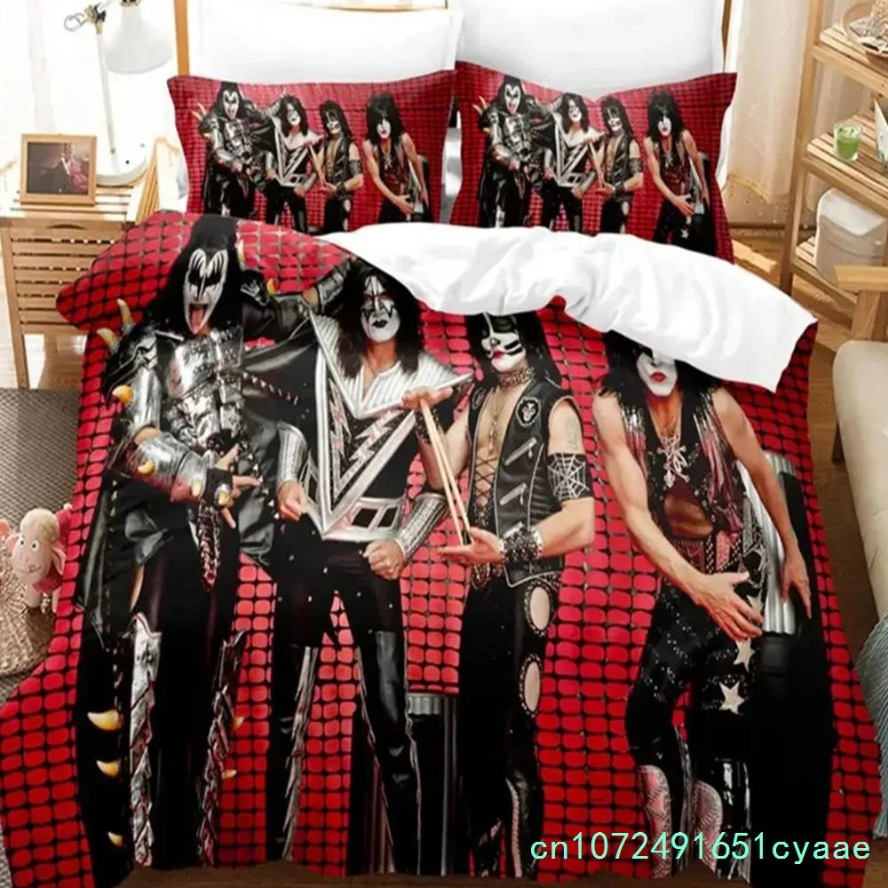 Immagine 4: Set di Biancheria da Letto Kiss Band, Copripiumino Singolo Rock Band, Misure Doppia, Queen, King, Twin per Ragazzi e Adulti, Set Copripiumino Morbido, Idea Regalo