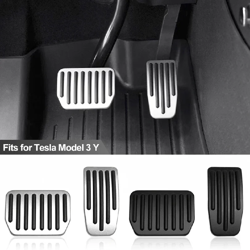 Aluminum Anti-slip Brake Accelerator Rest Pedal Pads For Tesla Model 3 Highland & Model Y, Wearproof Foot Covers Car Interior Up