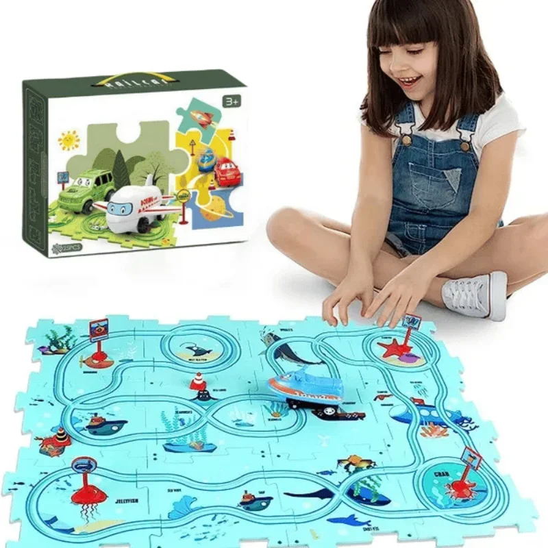 Puzzle edukacyjne dla dzieci tor samochodowy dla dzieci gra tablica logiczna Puzzle Puzzle samochód wyścigowy elektryczne zabawki na tor na szynę