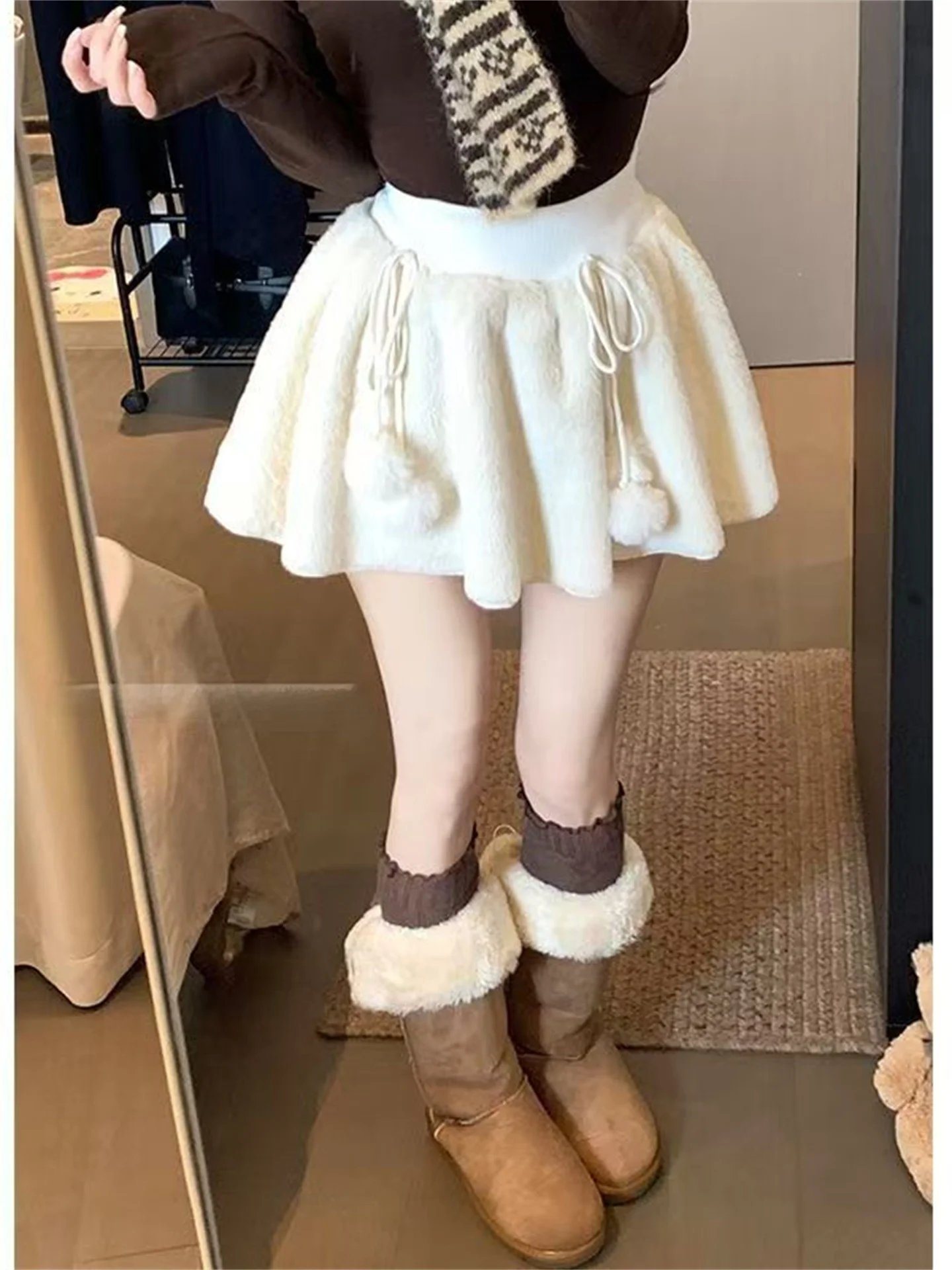 

Sweet Knot Tassel High Waist Thi Winter ort Skirt Women's Faionable Commute Straight Cut A-Line Skirt