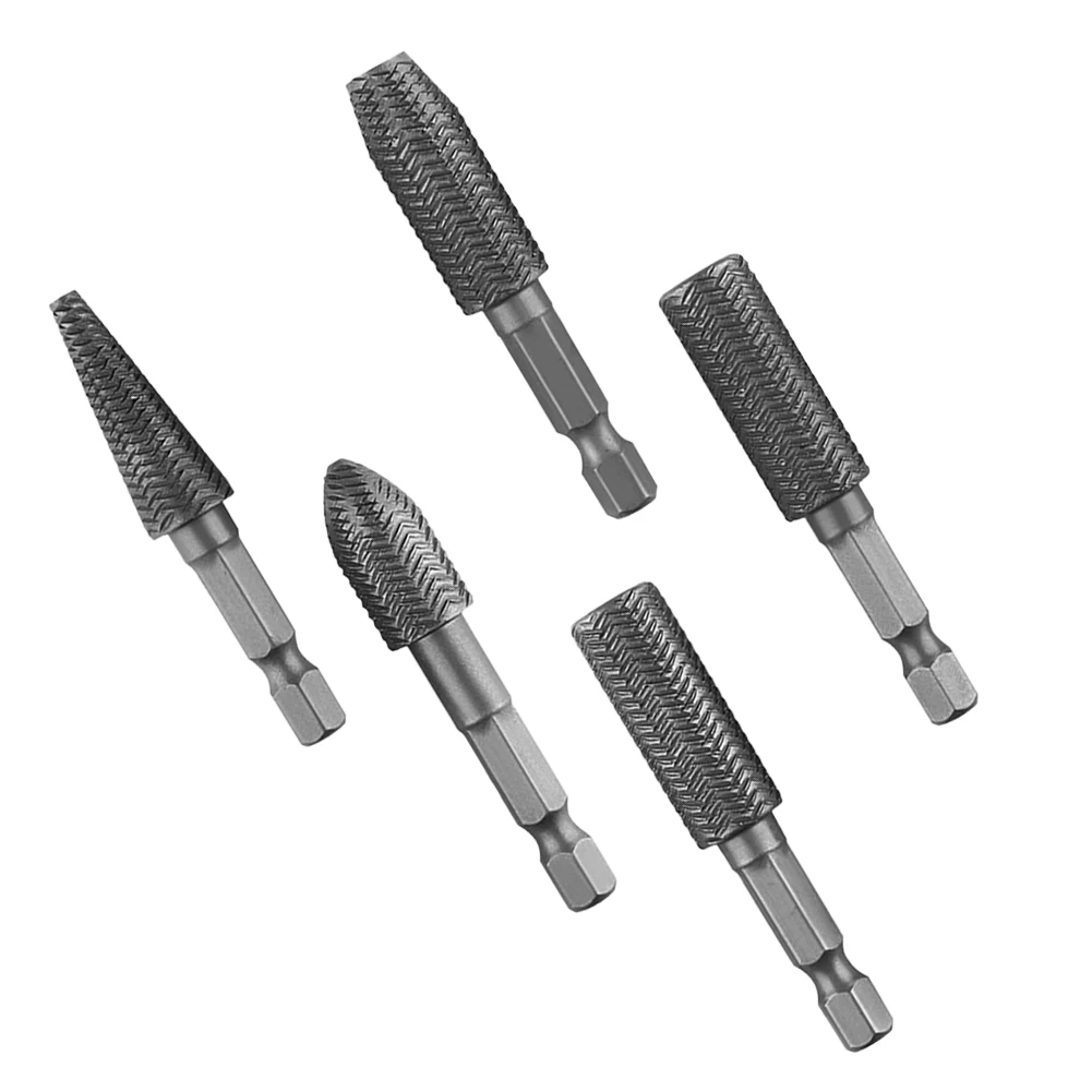 5pcs Hex Shank Rotary Steel File Drill Bits Burrs Grinding Grooved Sanding Engraving Power Tool Parts 1/4