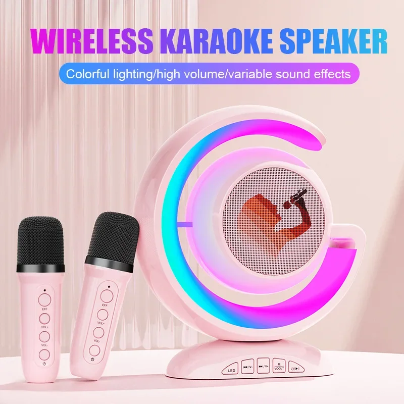 Colorful Lighting Wireless Dual Microphone Speaker 2023 New Bluetooth Music Player KTV Sound System Atmosphere Home Karaoke