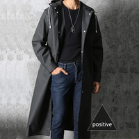 Fashion black adult windbreaker style waterproof long raincoat women's men's hooded outdoor motorcycle, bicycle, hiking, fishing