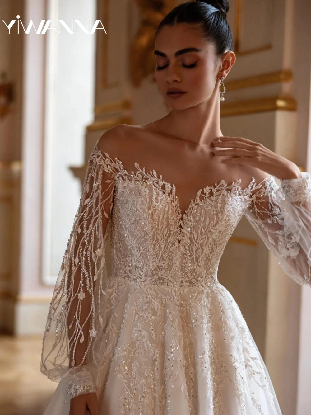 Nouveauté broderie perles robe de mariée rêveur dentelle Appliques robe de mariée personnalisé élégant a-ligne robes longues pour la mariée