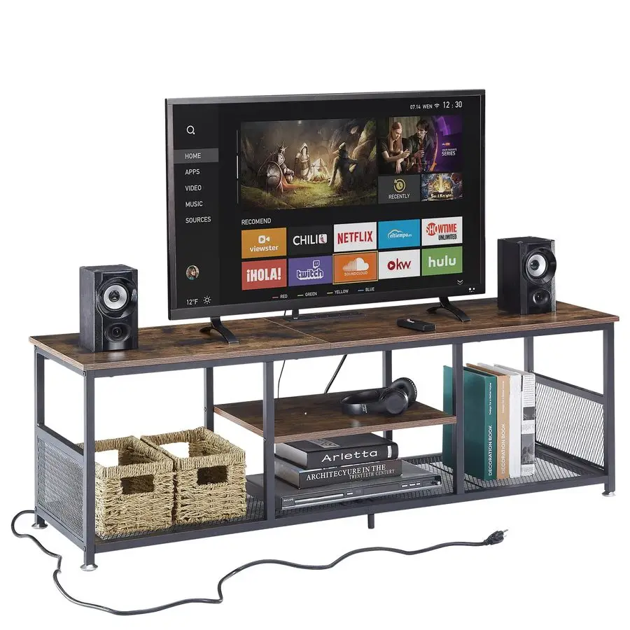 

TV Stand with Power Outlets for Televisions up to 65Inch, 55 Media Entertainment Center with Charging Station 3Tier Open Storag