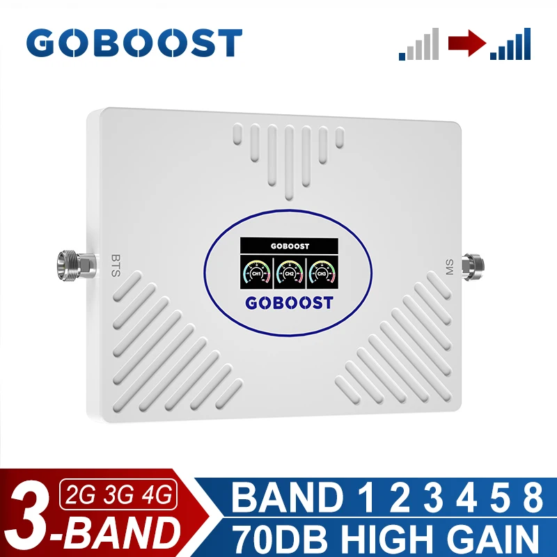 GOBOOST Signal Booster 70dB High Gain 2G 3G 4G Cellular Amplifier 850 900 1700 1800 1900 2100MHz Network Repeater For Phone