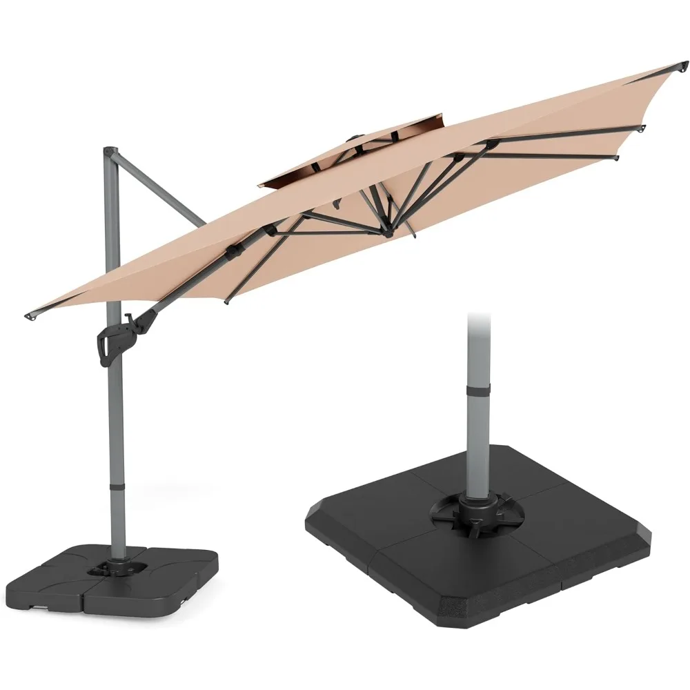 

10ft Patio Cantilever Umbrella With Base, 360° Rotation & Infinite Tilt Aluminum, Square Double Top Outdoor Offset Umbrella