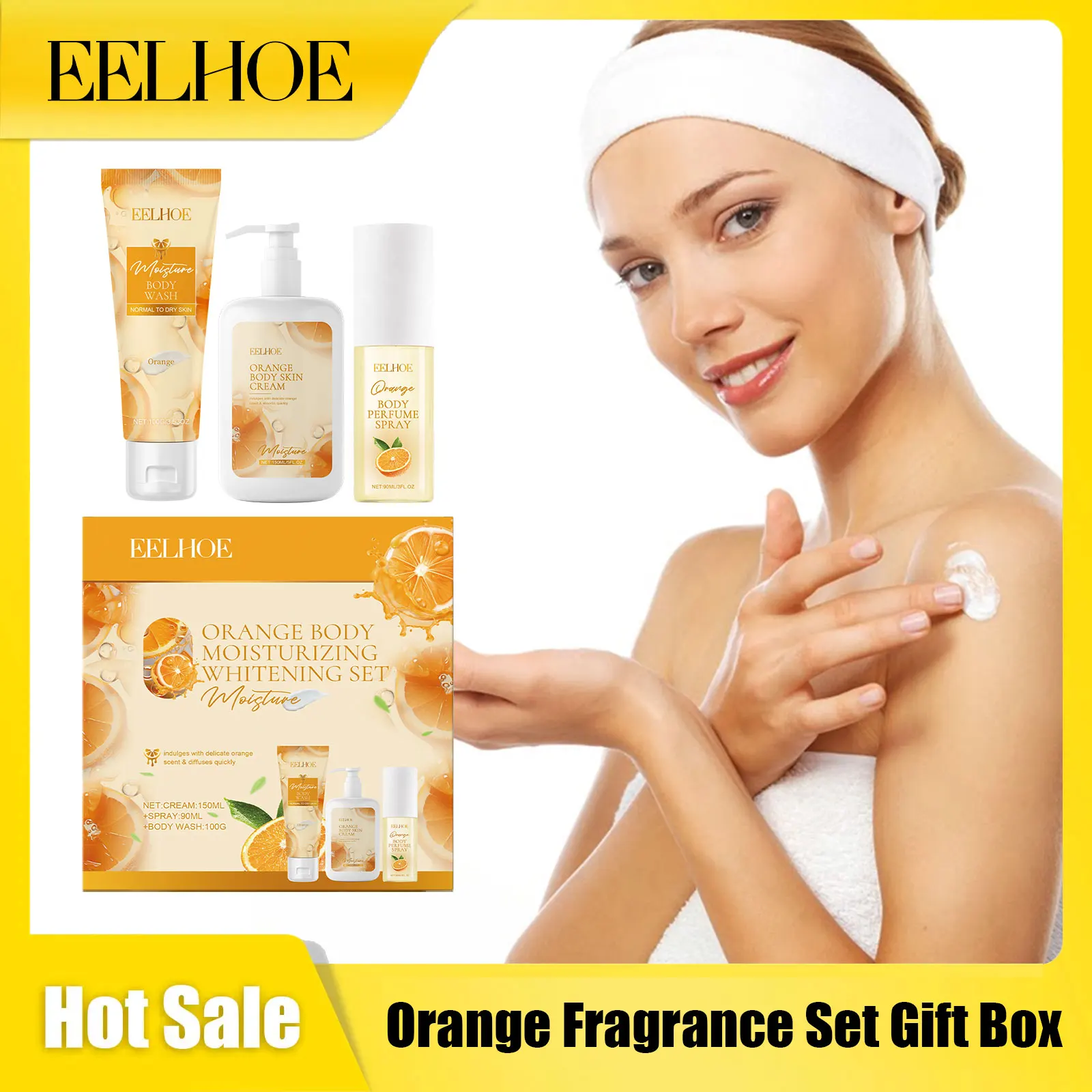 

Eelhoe Orange Fragrance Set Gift Box Lasting Freshing Improve Confidence Nourishing Dry Skin Good Smell Women Body Care Series