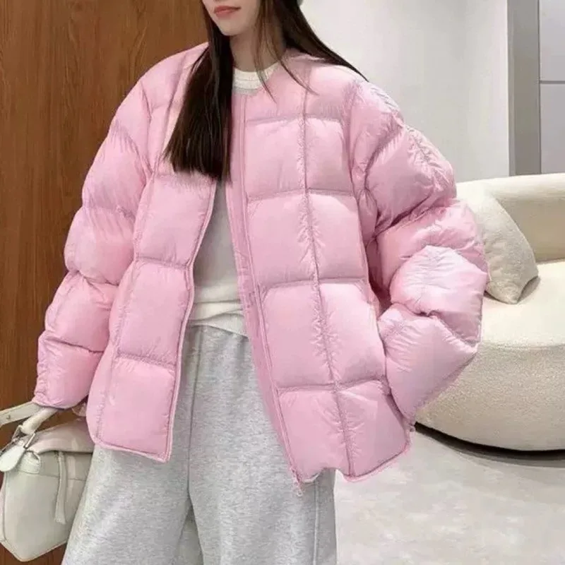 

Women's Clothing White Duck Down Coat Winter New Warm Round Neck Down Jacket Quilted Coats Korean Loose Thickened Tops