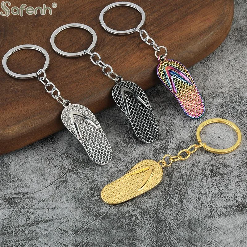 1pcs Zinc Alloy Keychains Slippers Shoe Flip Flops Slipper Loafer Key Chain Ring Jewelry Unique Design Fashion Keyring Gift
