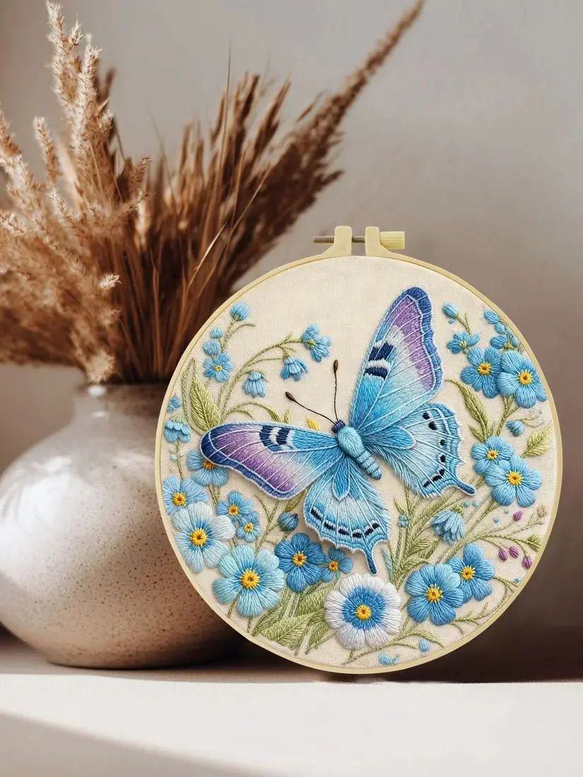 1 Stück 20X20CM/15X15CM Traum-Schmetterling Stickerei Starter-Kit DIY Kreuzstich Nähkunst als Geschenk – Detail 1