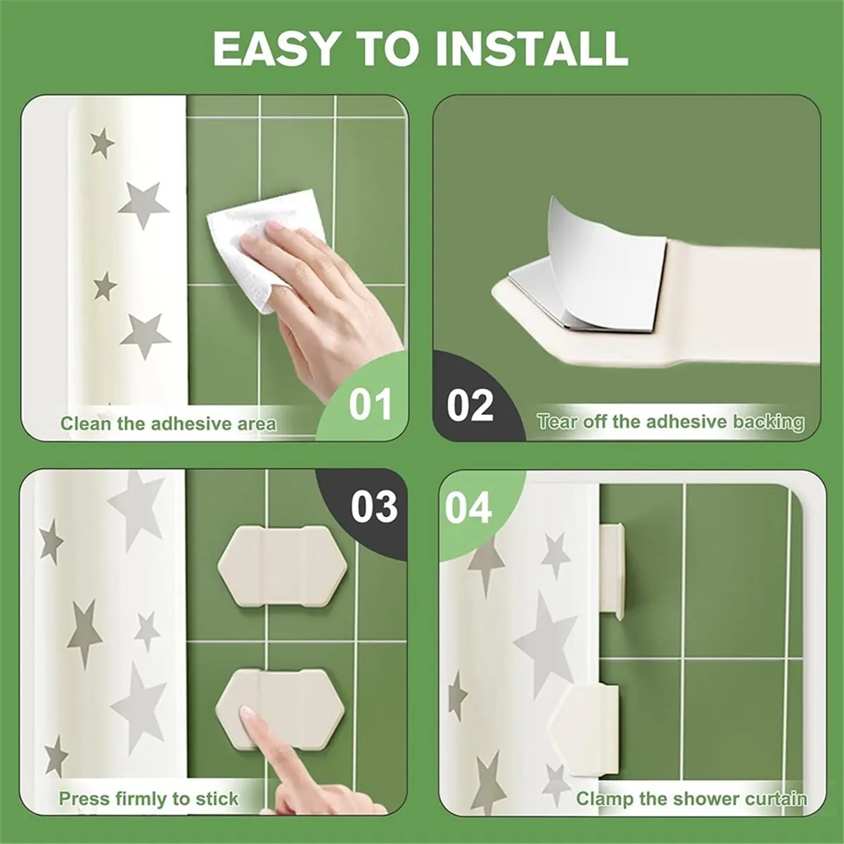 4pcs Magnetic Silicone Shower Curtain Clips for Liners, Self-Adhesive Waterproof Splash Guards No-Drill