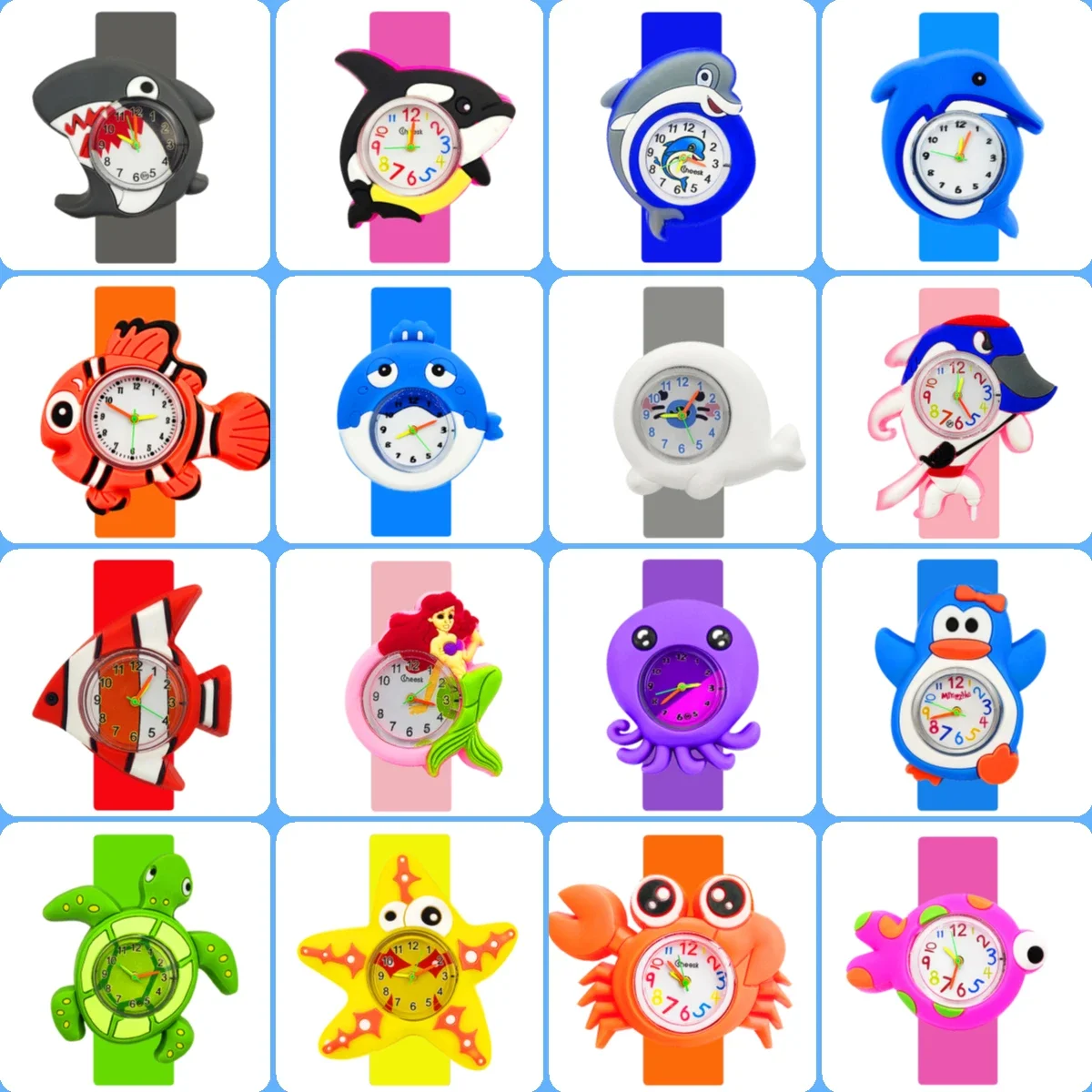 Cute Baby Bracelet Children's Watch Cartoon Aquatic Animals Toy Kids Learn Time Clock Slap Watches for Girl Boy Birthday Gift