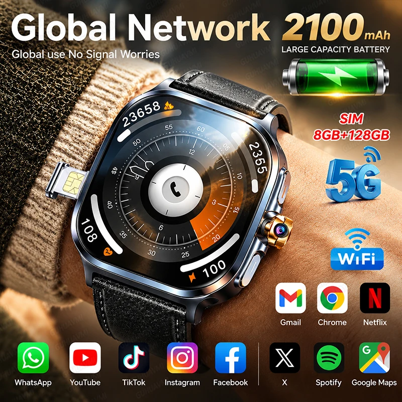 New 2.4-inch AMOLED Smart Watch Global Network 4G/5G LTE 190°Rotary Camera Google Map WIFI NFC SIM Card Slot 128G Smart Watches