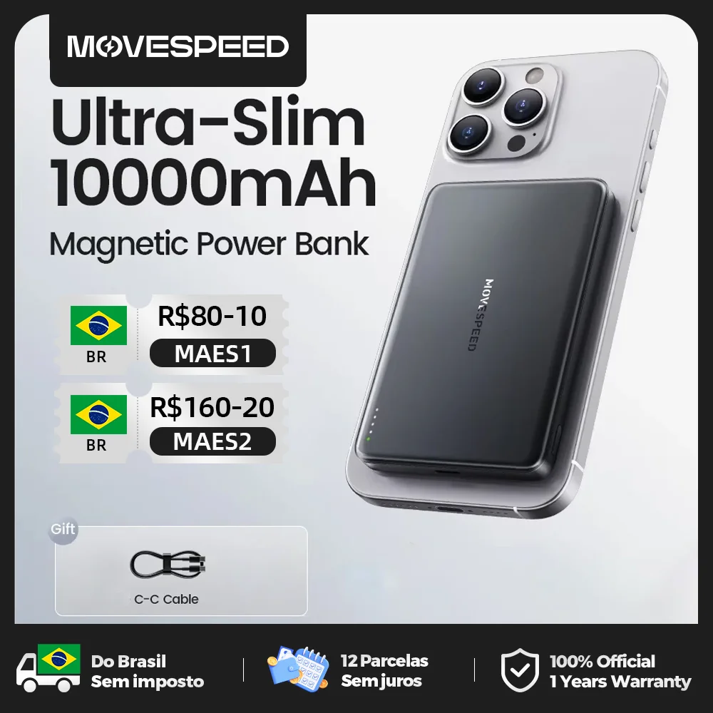 movespeed-s10スリム磁気パワーバンクポータブル充電器ワイヤレス外部バッテリーiphone-16samsung10000mahpd20w用