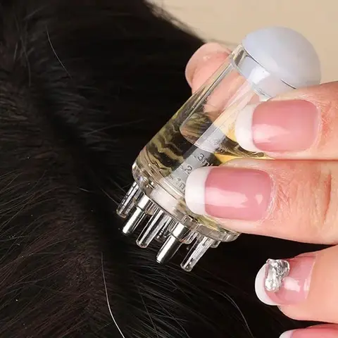휴대용 미니 헤드 에센셜 오일 볼 마사지 빗, 모발 성장 액체 적용 가이드 도구, 5 바늘 두피 어플리케이터