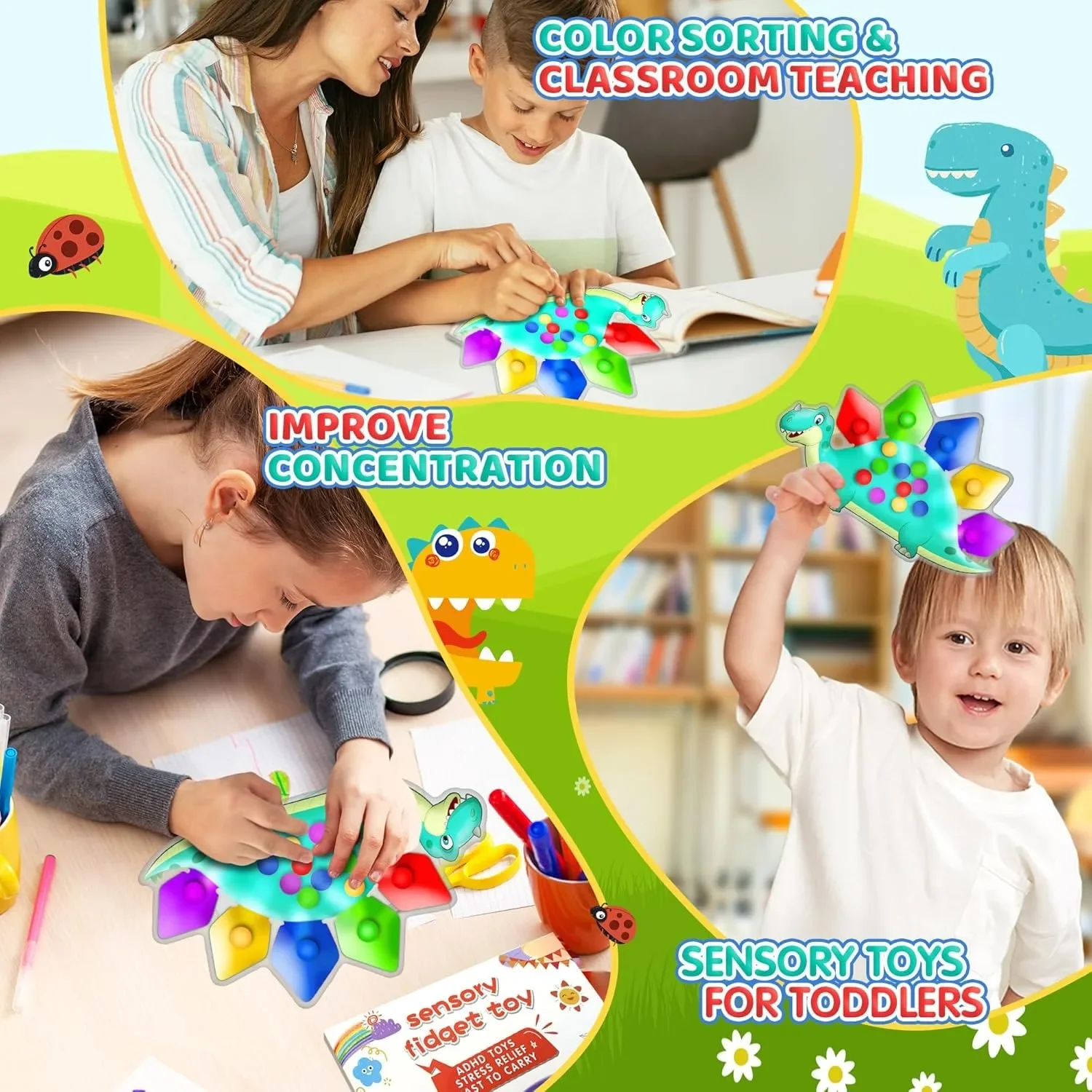 Dinosaur Sensory Toys for Toddler Kids Christmas Gift Fidget Squeeze Toy Montessori Preschool Learning Activities Travel Toys