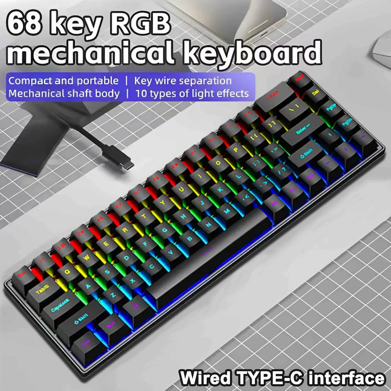 

K68 Wired Mechanical Keyboard 10 Kinds of Colorful Lighting Gaming and Office For Microsoft Windows and Apple IOS System