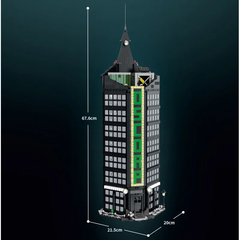 

MOC City Street View Skyscraper Model Building Blocks Toy with Lights Black Tower High Building DIY Bricks Toys for Kids Girls