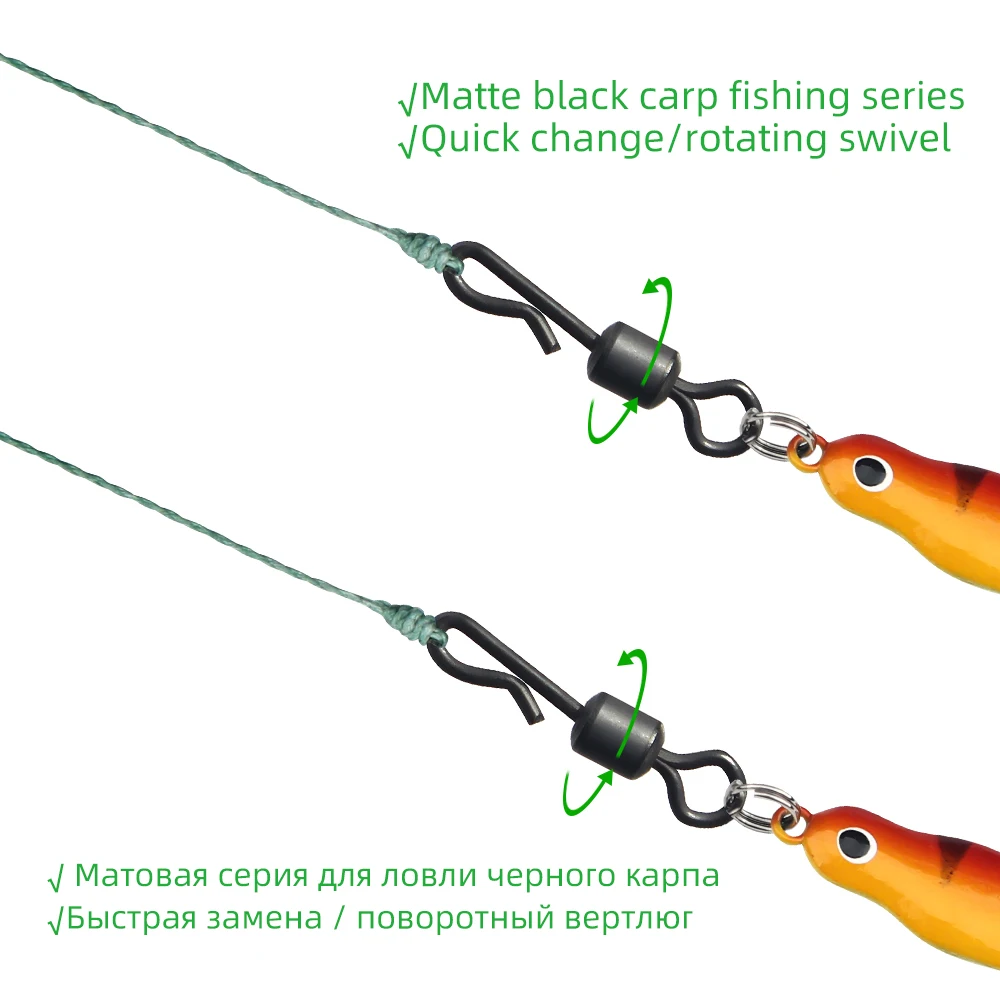 DNDYUJU Matte Black Rolling Quick Change Swivels Carp Rigs Long Body Q-shaped Swing Snap Connector Carp Fishing Accessories