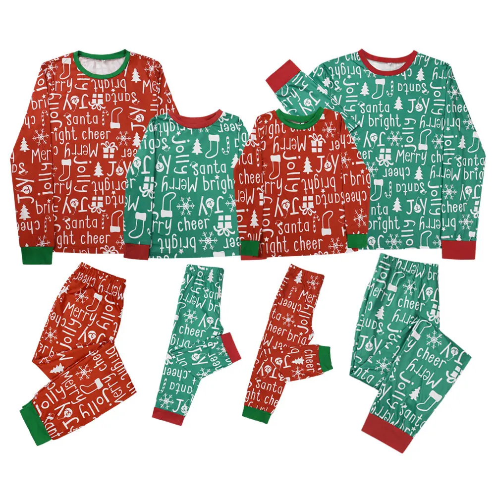 Matching Christmas Pajama Sets Family Long Sleeve Letter Print T-shirt and Pants Sleepwear Suit for Parent and Child