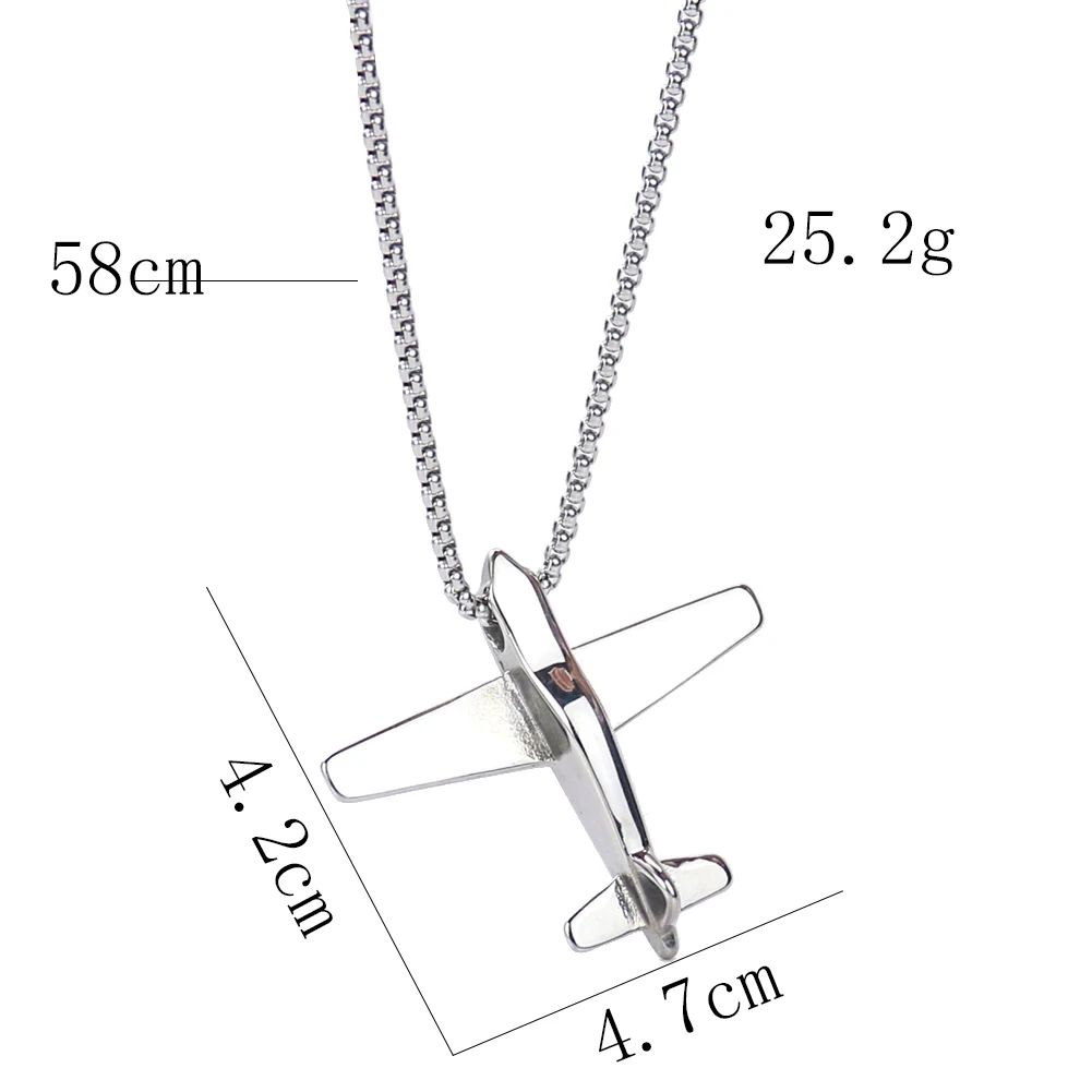 3D Stainless Steel Plane Necklace Aircraft Space Pendant 747 Cowboy Hiphop Civil Aviation Unmanned Aerial Vehicle