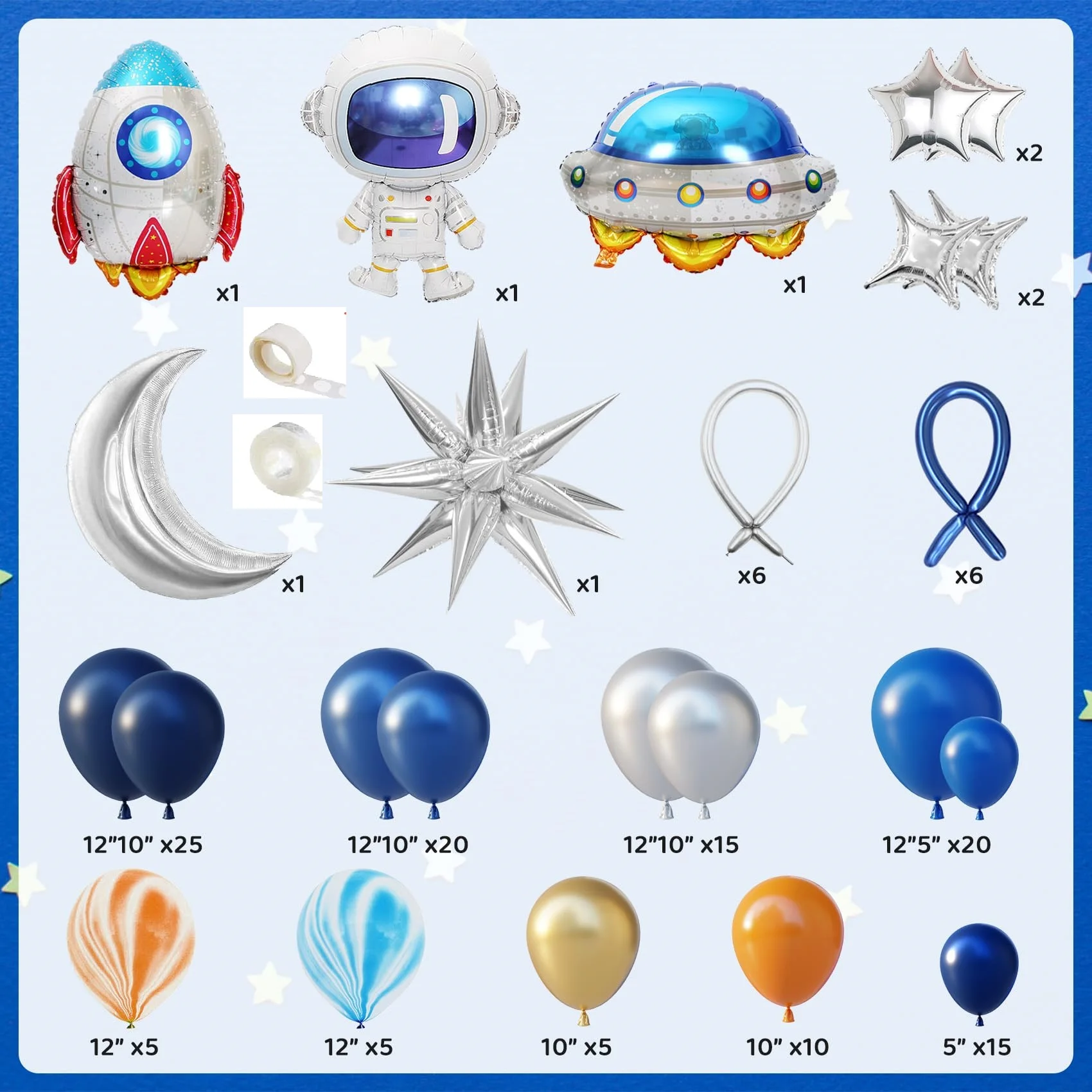 138Pcs Space Party Decorations Balloon Garland Kit  Foil Rocket Astronaut Latex Balloons for Boys Kids Birthday Party decoration