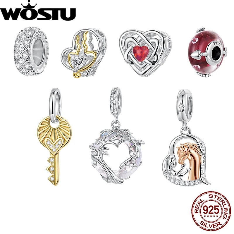 WOSTU-abalorio de nudo de amor de Plata de Ley 925, colgante para amante de los caballos y niña, pulsera Original apta para mujer, regalo de joyería fina DIY