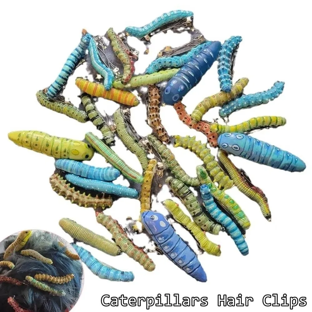 6/12Pcs Realistic Caterpillars Hair Clips Creative Prank Crawl Insect Hairpins Funny Animal-shaped Girl Scary Headwear