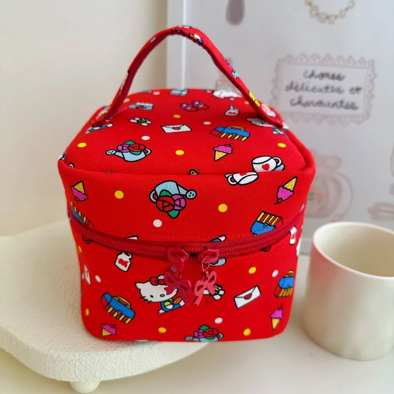 

Hello Kitty Makeup Bag Cute Printed Anime Women Accessories Cotton Fabric Large Capacity Cosmetics Storage Girl Gift Wholesale
