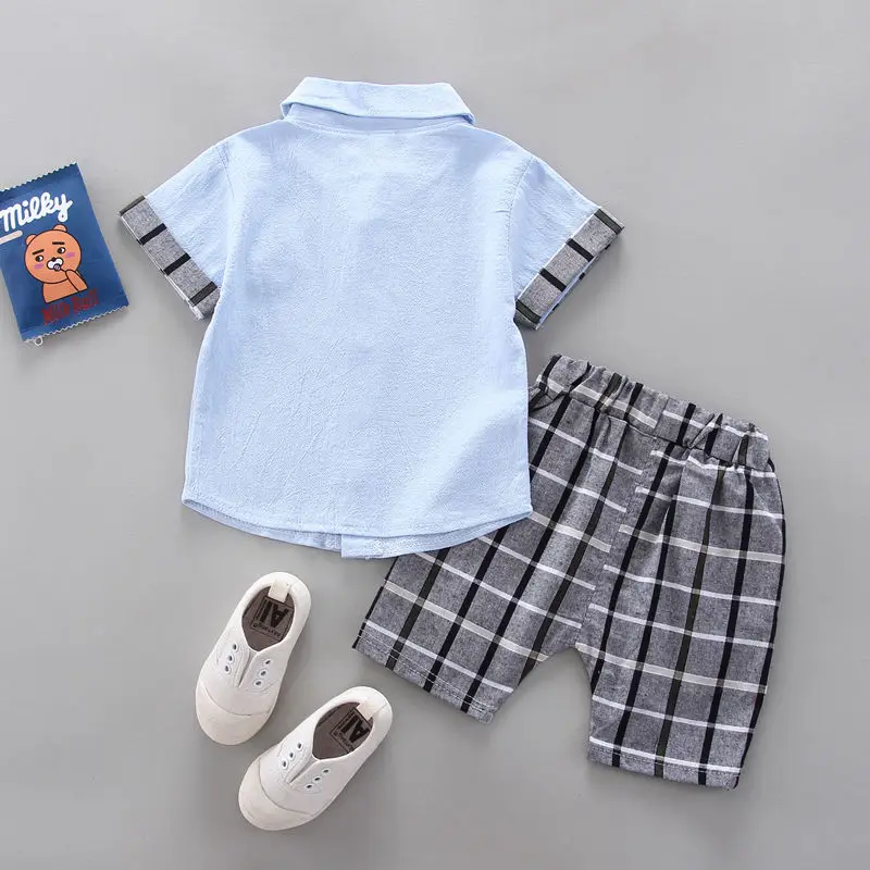 Casual baby boys clothes sets solid color cotton baby kids short sleeve shirt shorts 2pcs summer fashion