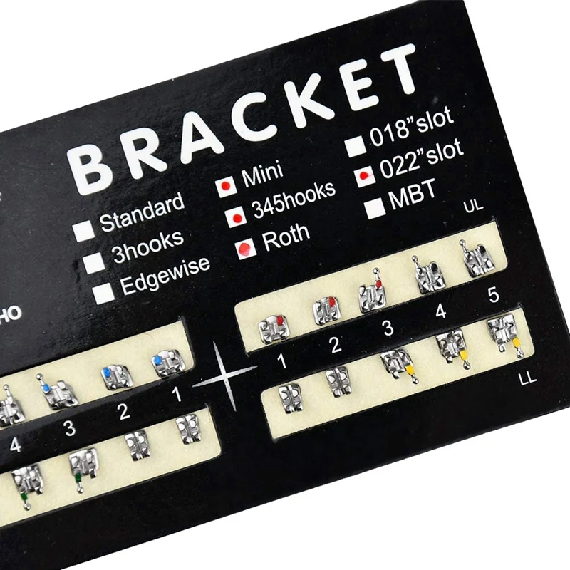 フック付きミニロスブラケット,345スロット,歯モデル,拡張可能スロット,200個