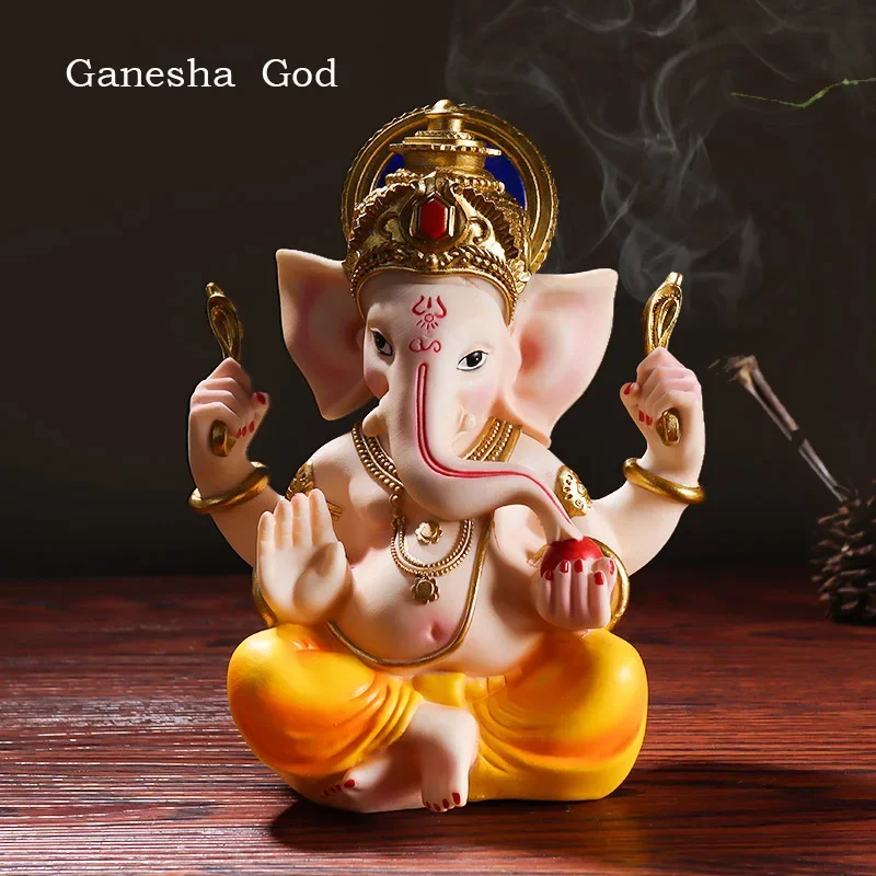 Resin Lucky Fortune Elephant God Statue Ganesha Figurine Indian Shiva God Sculpture Religious Ornaments Home Office Decortion