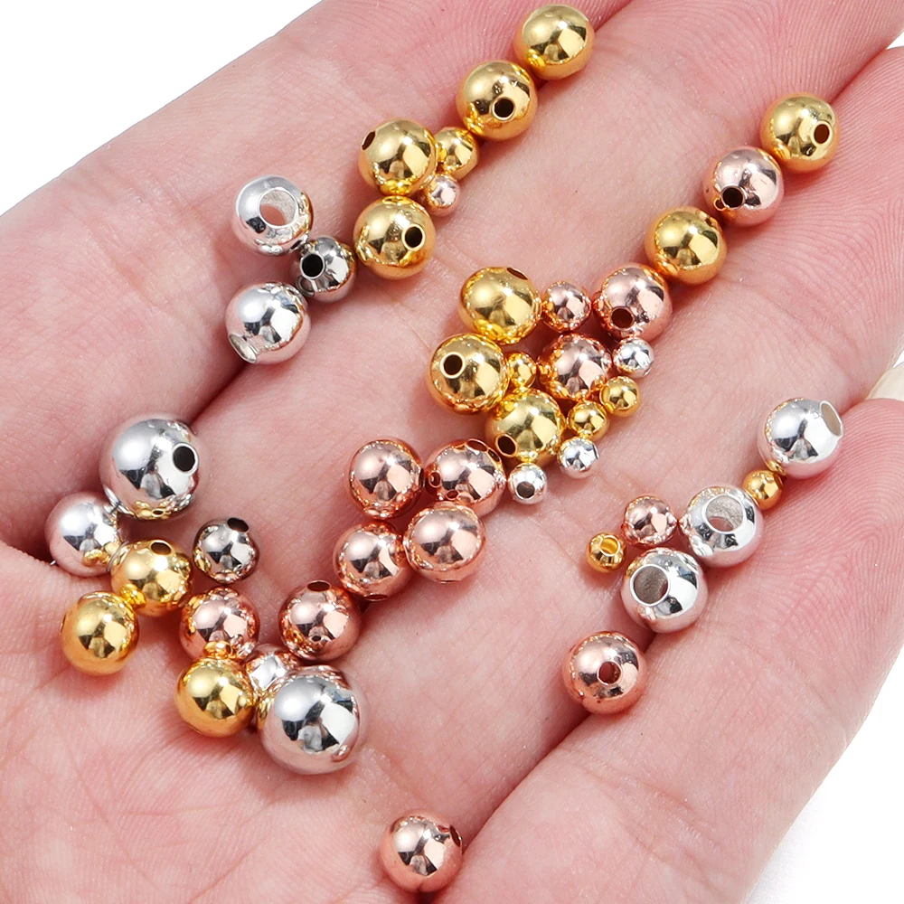 50/100pcs 3/4/5/6/8mm Gold Plated Brass Smooth Round Ball Beads Loose Spacer Beads For DIY Jewelry Making Necklace Findings