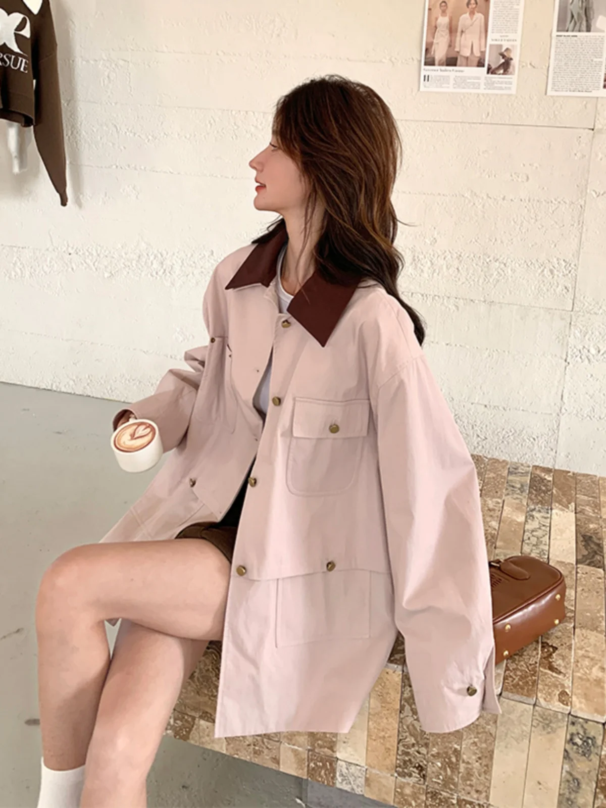 ファイオナブル ルーズ オルト ワークウェア ジャケット レディース 春秋 カジュアル 多用途 ジャケット 小さいサイズ 着痩せ効果 新作 2025