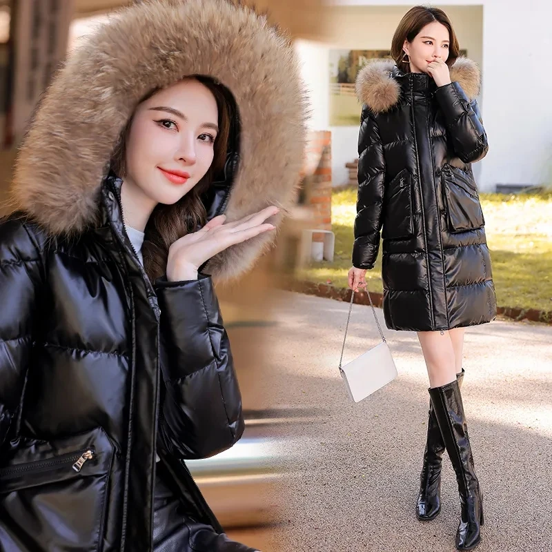 2024 Duck Explosion Down Jacket Female Temperament Loose Hooded Fashion Wash-free Warm Fur Collar Winter Coat Female Tide