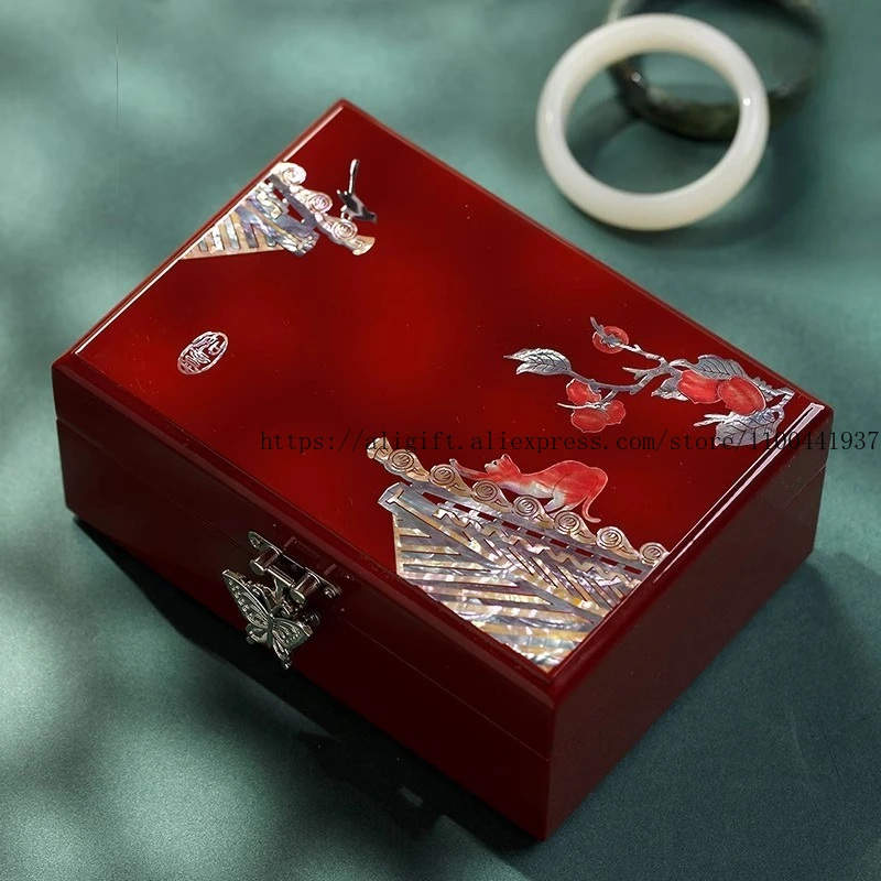 

Luxury Mother-of-Pearl Lacquer Jewelry Box Palace Style Wooden Organizer for Rings Necklaces Birthday Gift Chinese Keepsake Case