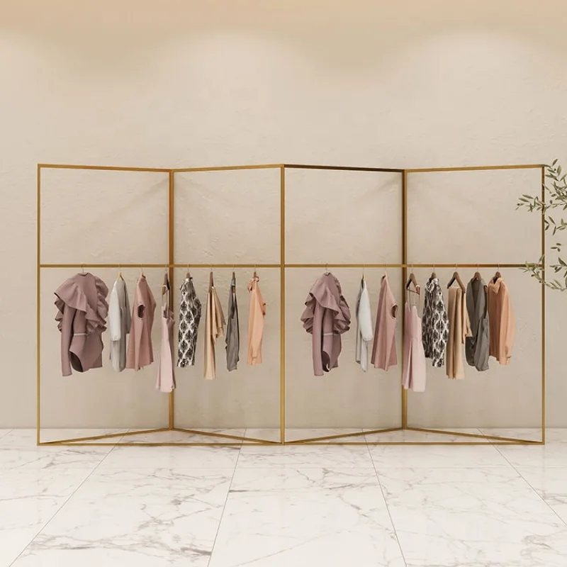 custom，Gold Clothing Store Counter Design Metal Clothes Display Racks For Garment Store