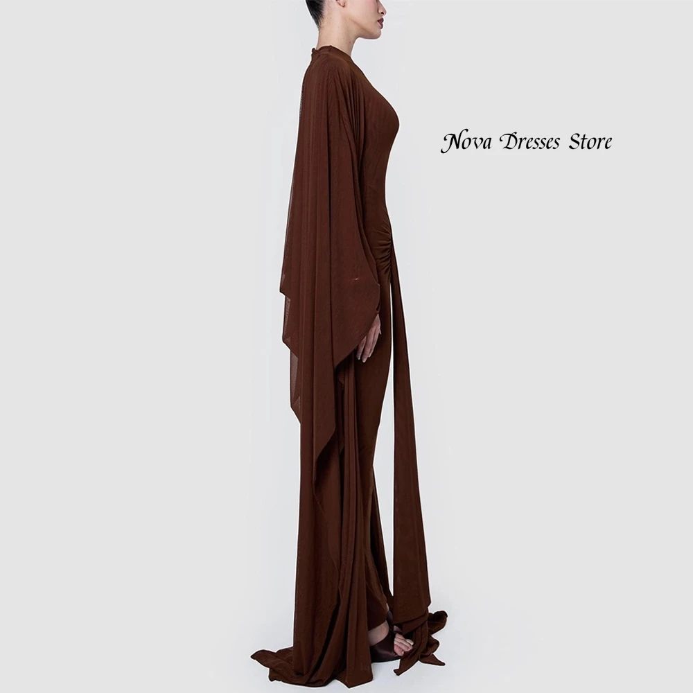 High Quality Chiffon Evening Dresses  O-Neck Long Sleeves Shawl Customized Homecoming Dresses Pleats Special Occasion Gowns image 4