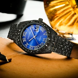 Top Brand PINTIME Luxury Starry Sky Star Dust Diamond Watch Quartz Gold Hip Hop Bling Iced Out Watches Men