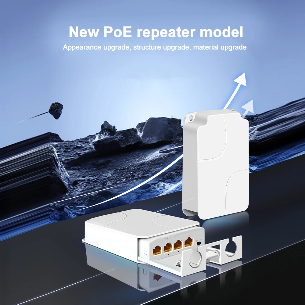 

4 Port IP55 Waterproof POE Extender 1 to 3 Network Switch Repeater 100/1000Mbps Outdoor VLAN DC 48V for POE Camera Wierless AP
