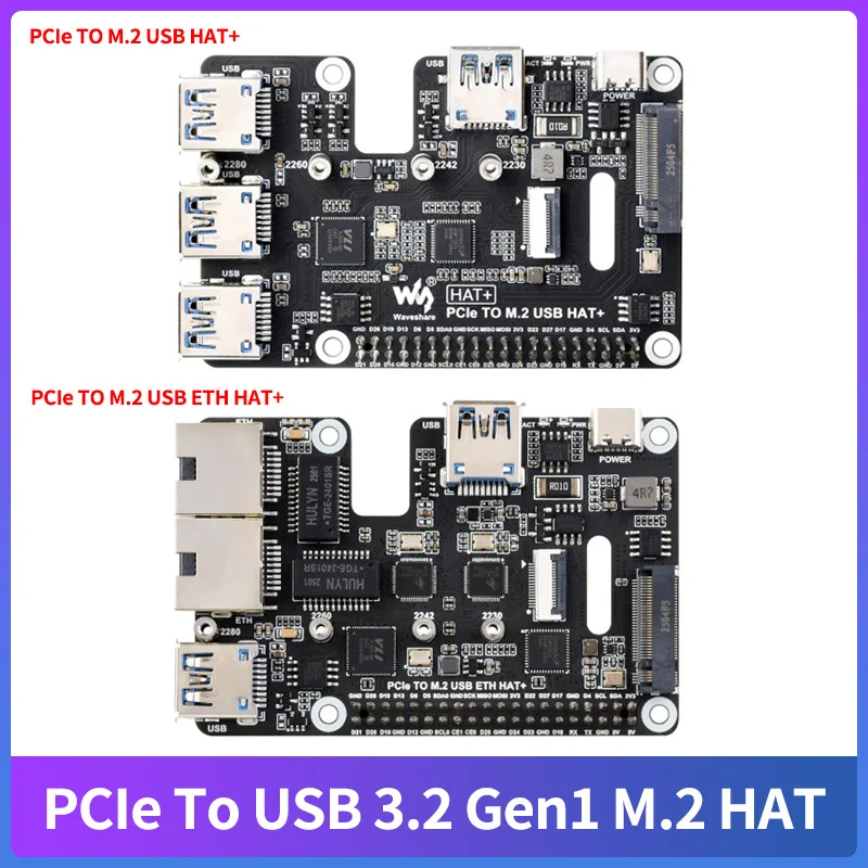 PCIe to USB 3.2 Gen1 / 2.5G ETH / M.2 NVMe Adapter for Raspberry Pi 5 Expand 2-Ch USB 3.2 2-Ch Ethernet Port Support NVMe Drive