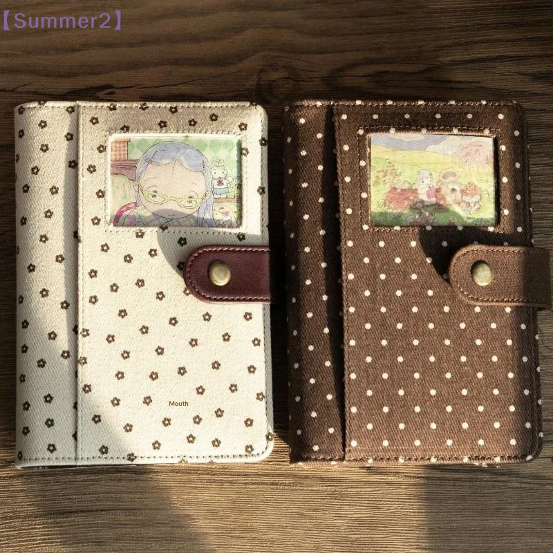 Cute Retro Polka Dot Canvas Notebook Snap Closure Cartoon Photo Insert For Journaling Scrapbooking School Note Taking〔Sum2〕