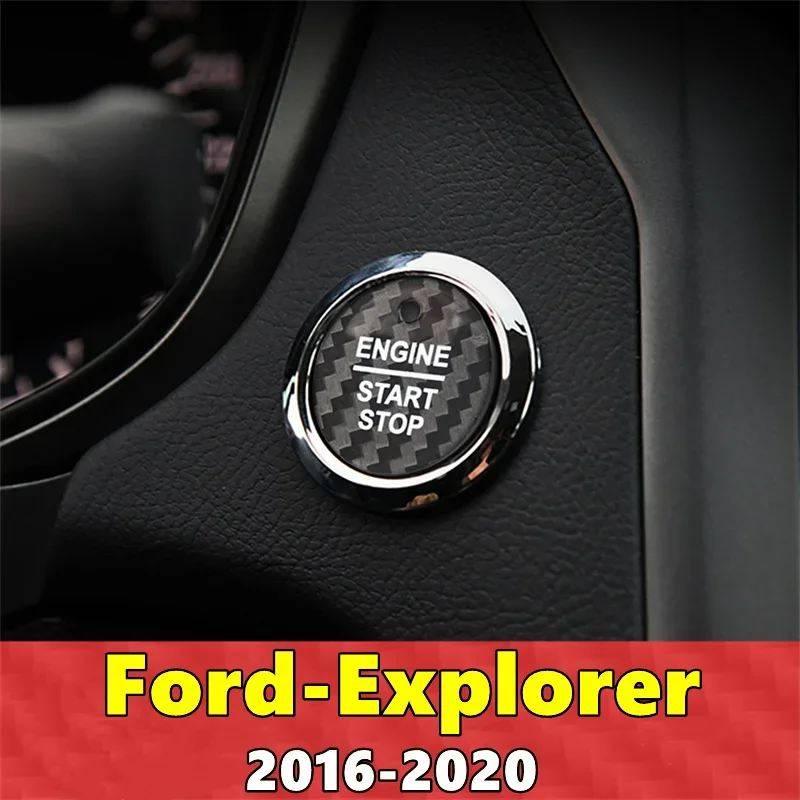 For Ford Explorer Car Engine Start Stop Button Cover Real Carbon Fiber Sticker 2016 2017 2018 2019 2020 