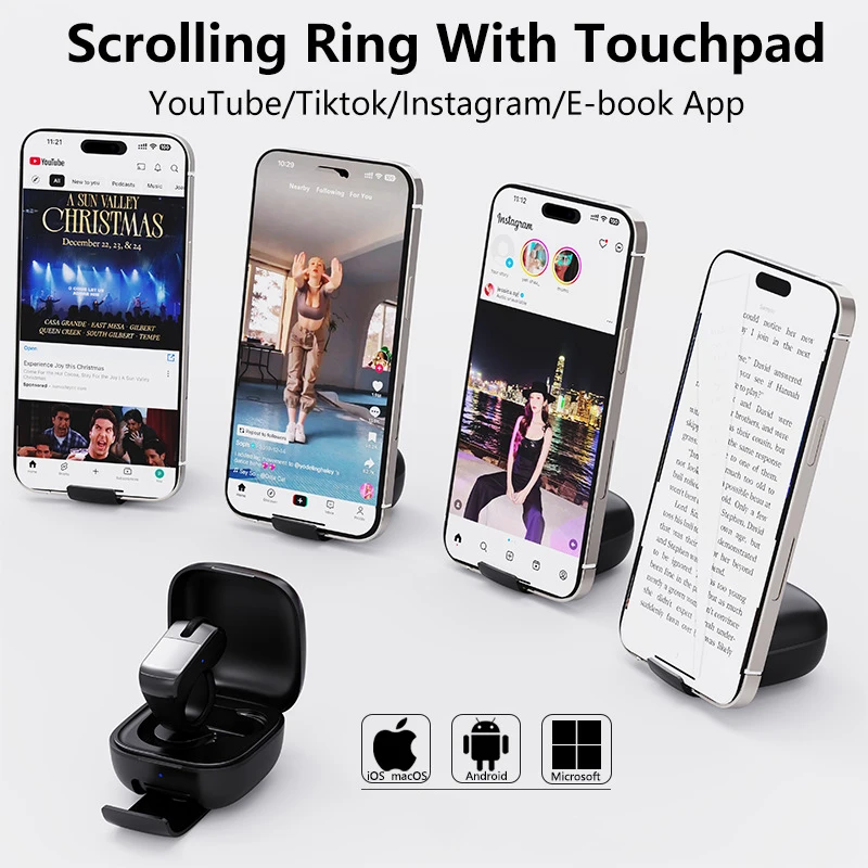 Ring Mouse Rechargeable Mini Light Weight - Bluetooth Dual-Mode Wide Compatible Remote Control Selfie Scan Video Speech