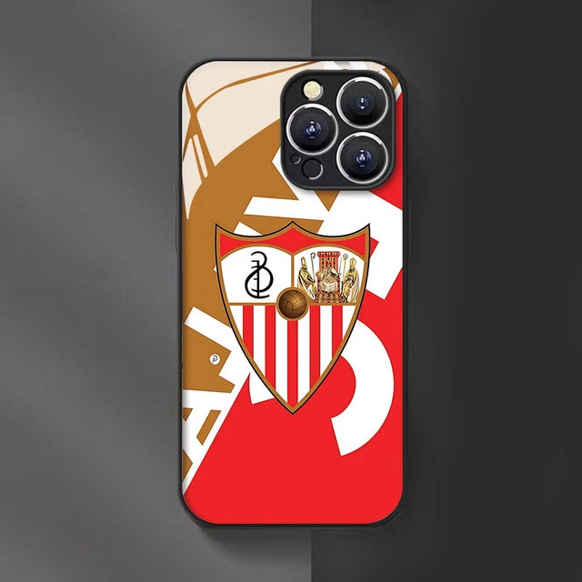 Football Phone Case For iPhone 16 15 14 13 12 Mini 11 Pro XS Max XR X SE 2022 8 SevilleS-Plus FC-CLUB Glass Silicone Cover