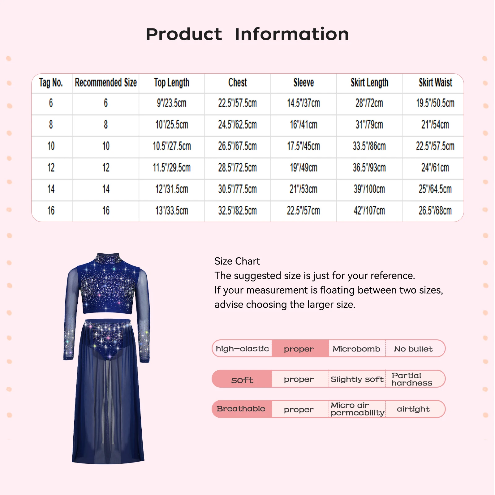 キッズガールズ叙情的ダンスセット現代スケートバレエジャズダンス衣装長袖ラインストーンクロップトップとシアーメッシュスカート